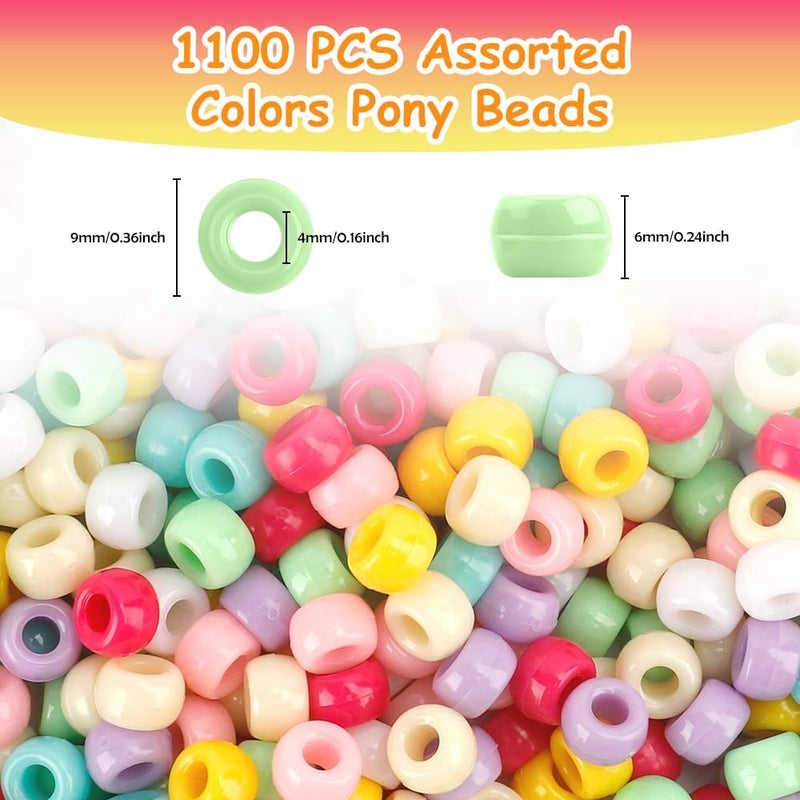 anpiwshjo Pony Beads Bulk 1100 Pcs, Beads for Jewelry Making, Bead for Bracelets Making Hair Bead for Bracelet Plastic (Marcaron) - Image 2